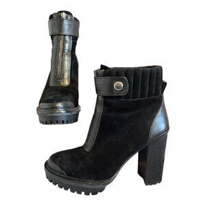 Vince Camuto Eberla High Block Heel Booties Black Leather Boots Women Sz 7.5M